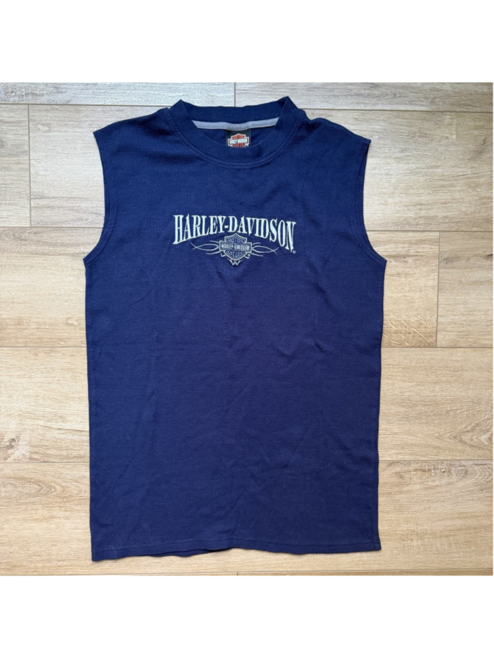 Harley-Davidson Motorcycles Sleeveless Tank Top size M Navy Embroidery Biker Y2K
